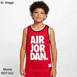 Air Jordan Youth 8-10 Red Mesh Tank Top Jumpman Graphic Basketball Jersey retro